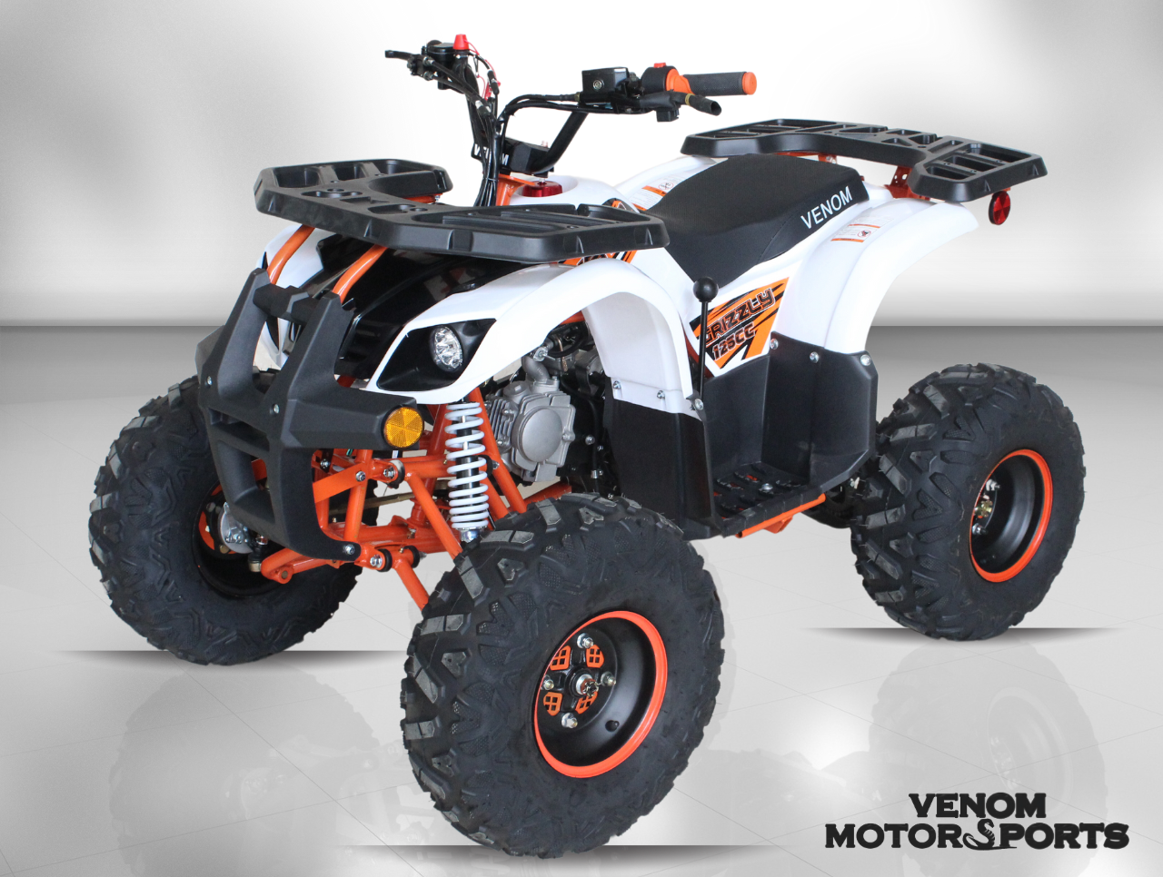 Venom Grizzly | 125cc ATV | Automatic Transmission + Reverse Orange White