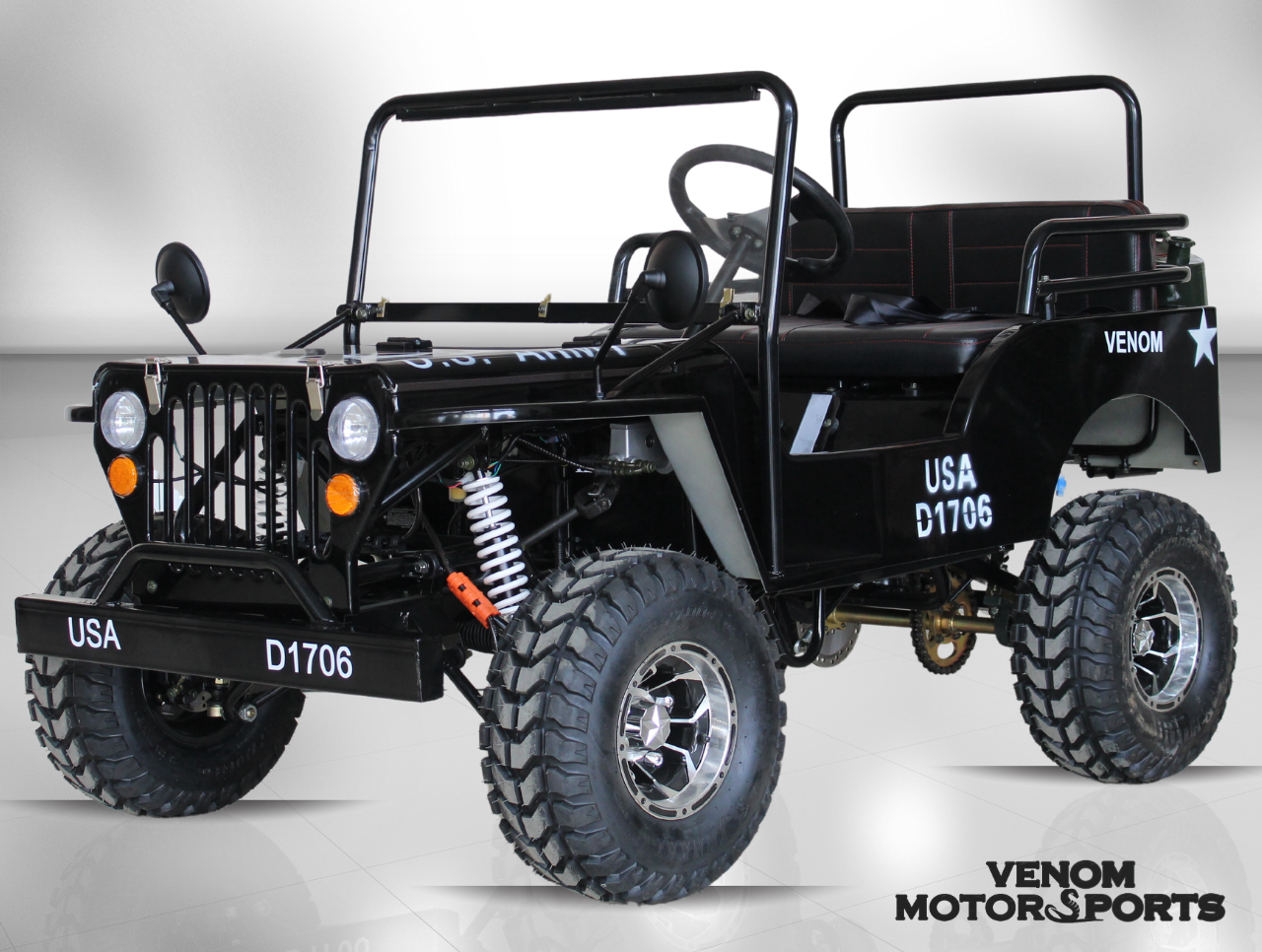 Venom Mini Jeep | 125cc | 3-Speed | Willys Edition Army Black
